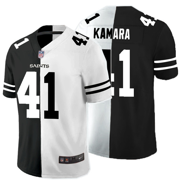 Men's New Orleans Saints #41 Alvin Kamara Black White Split 2020 Stitched Jersey